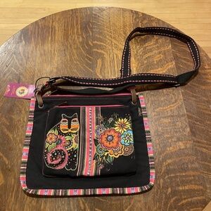 Laurel Burch Cat Multicolor Medium Canvas Crossbody Bag